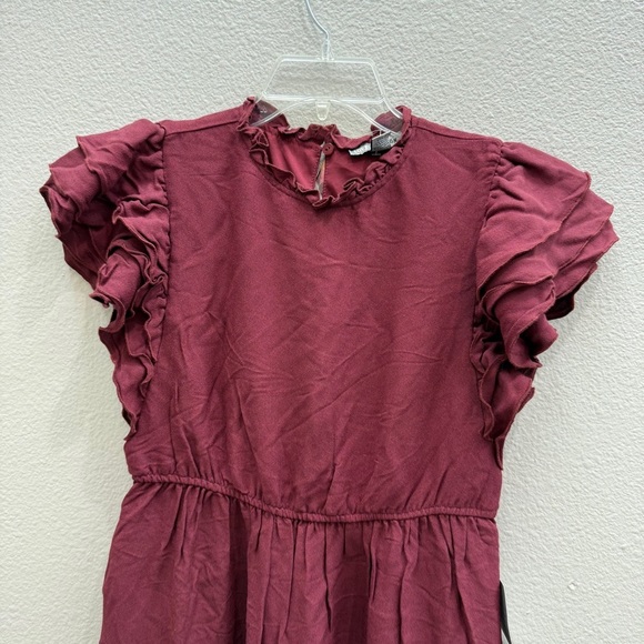 Love  by Design Maxi Dress Size Small Burgundy Ruffles Fall Dainty New - Picture 6 of 7